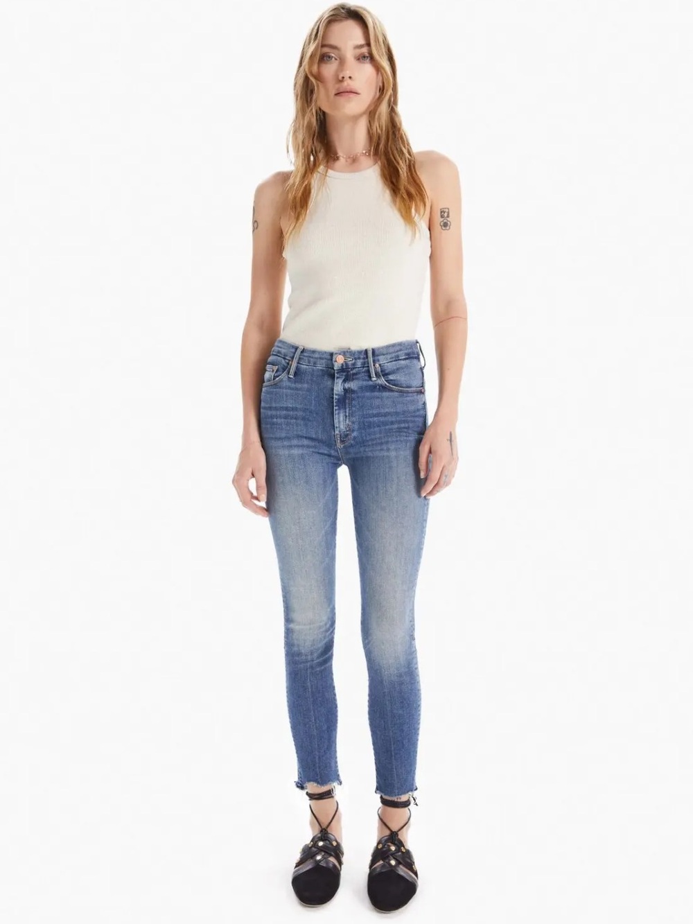 MOTHER THE LOOKED ANKLE FRAY JEANS IN WALKING ON COALS ❤️NWT❤️